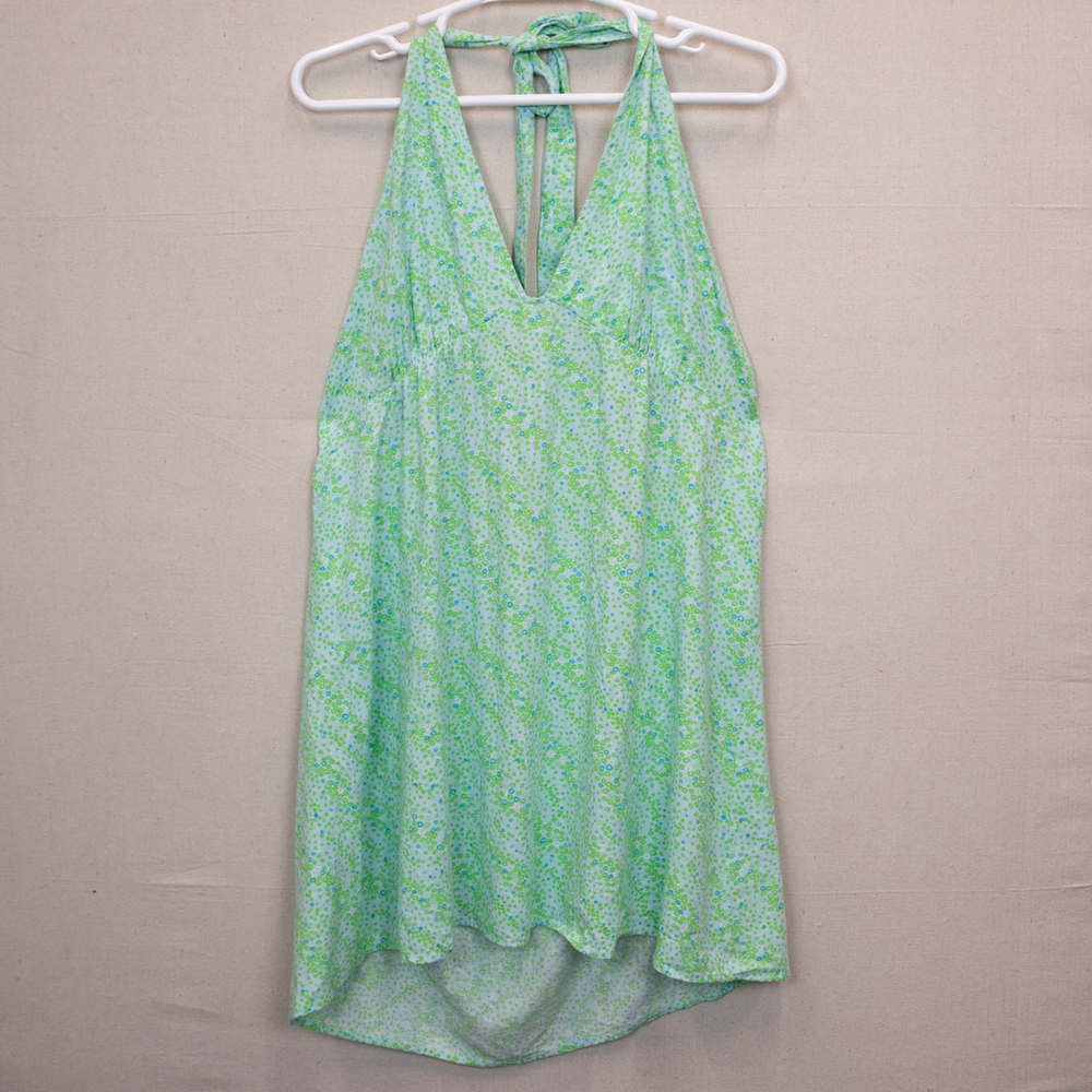 BP backless halter green floral mini baby dolldress-2X
